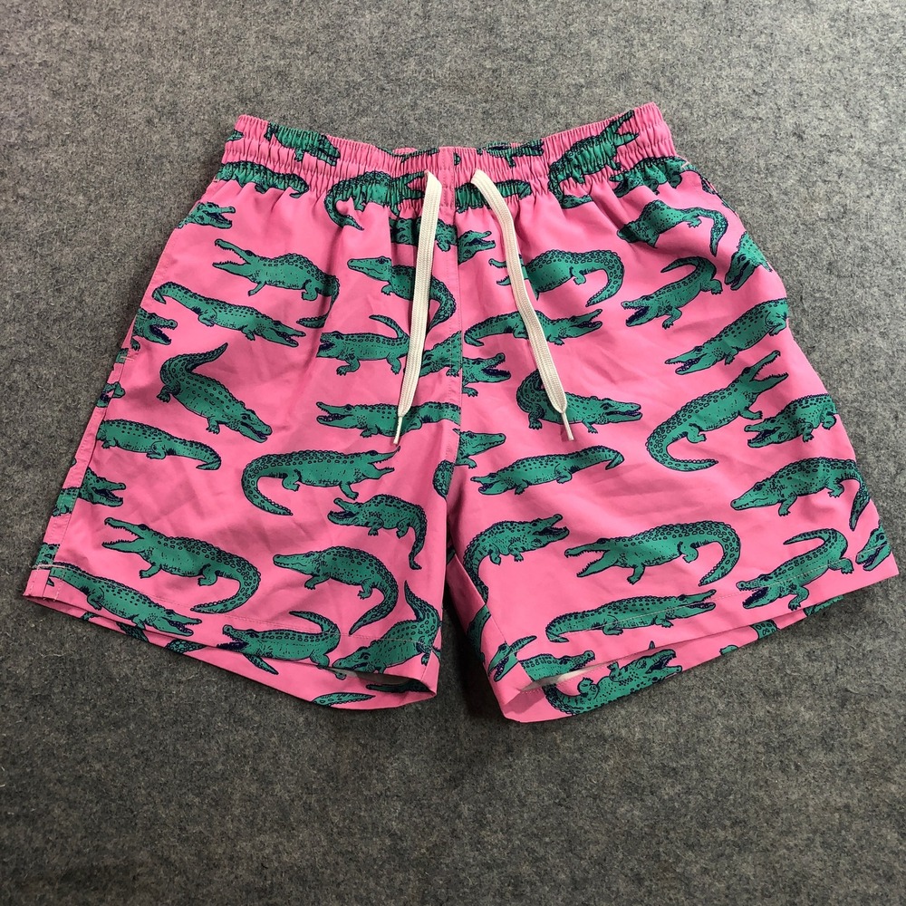 Chubbies Mens Swim Trunks Small Pink Green Alligator Print 5.5 Inseam Stretch